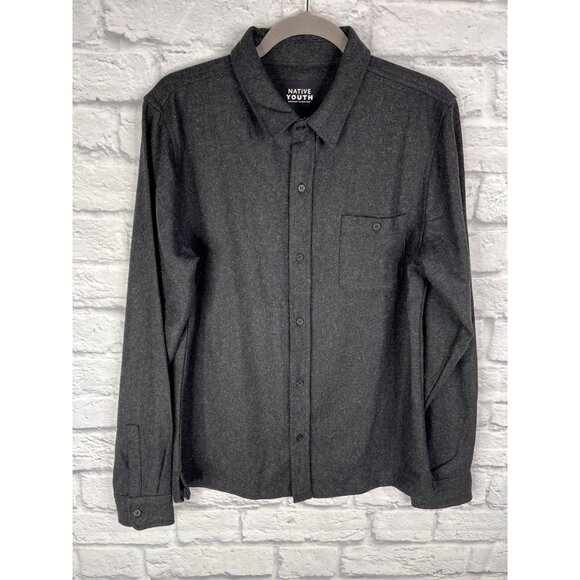 NATIVE YOUTH Men's Black Wool Button Down Shirt NWOT Medium - Picture 1 of 5
